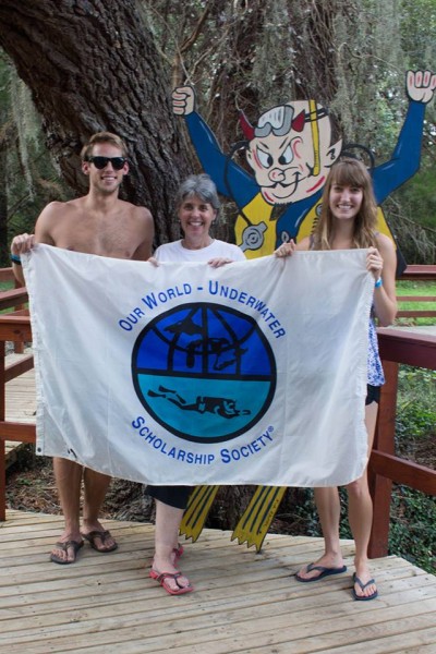 Posing with the mascot of Devil's Den after a fun cavern dive.