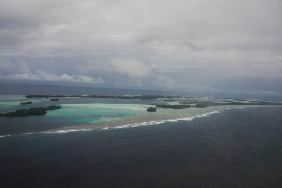 Flying into Palmyra Atoll. No rain this time!