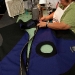 A drysuit being stitched